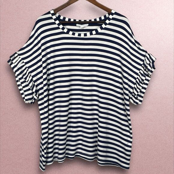 Jane & Delancey Tee Top Women Size‎ 2X Blue White Striped Nautical - Picture 1 of 11